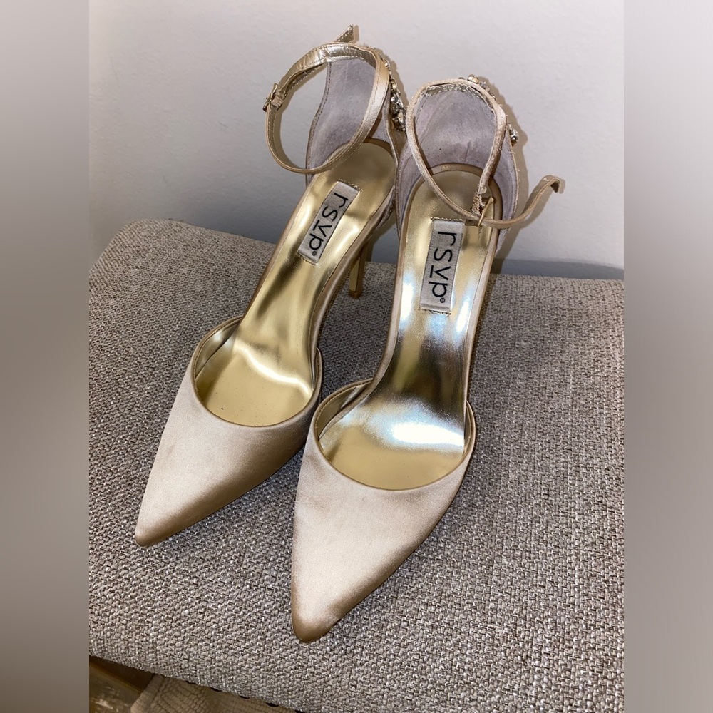 RSVP SATIN HEELS IN BEIGE/CREAM - Picture 10 of 12